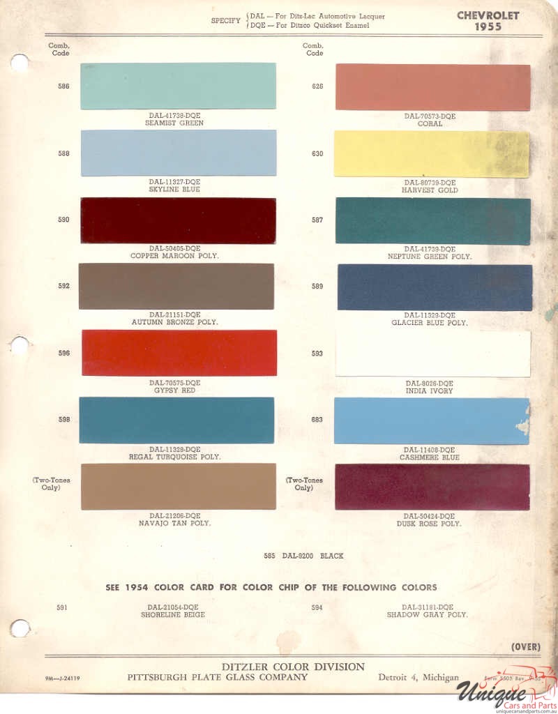 1955 Chev Paint Charts PPG 1